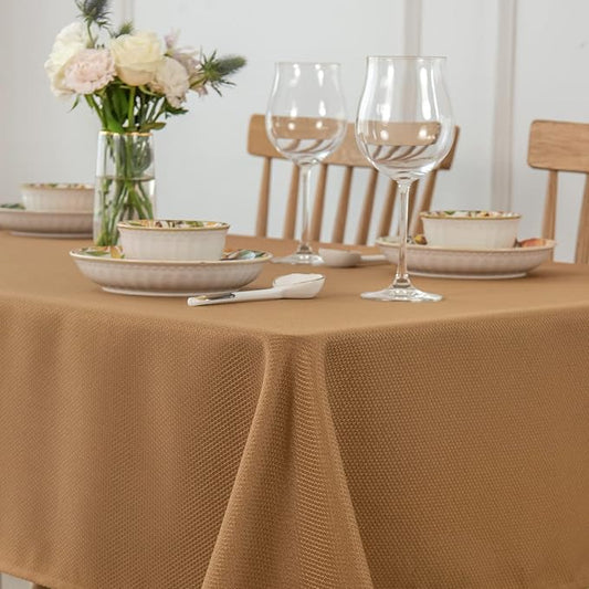 maxmill Square Harvest Tablecloth Water Resistance Antiwrinkle Spill Proof Textured Table Cloth Decorative Fabric Table Cover for Fall Harvest Thanksgiving Parties Dinner, 70 x 70 Inch, Amber Bronze
