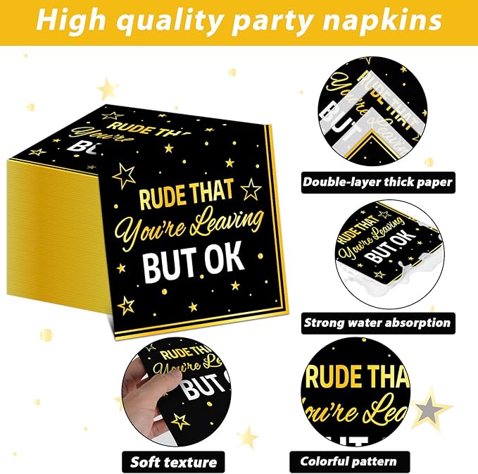 ZOIIWA 96 Pcs Rude That You’re Leaving But OK Party Supplies Set for 24 Guests Coworker Leaving Farewell Tableware Plates Dinnerware Table Decorations for Goodbye Going Away Retirement Party Favors