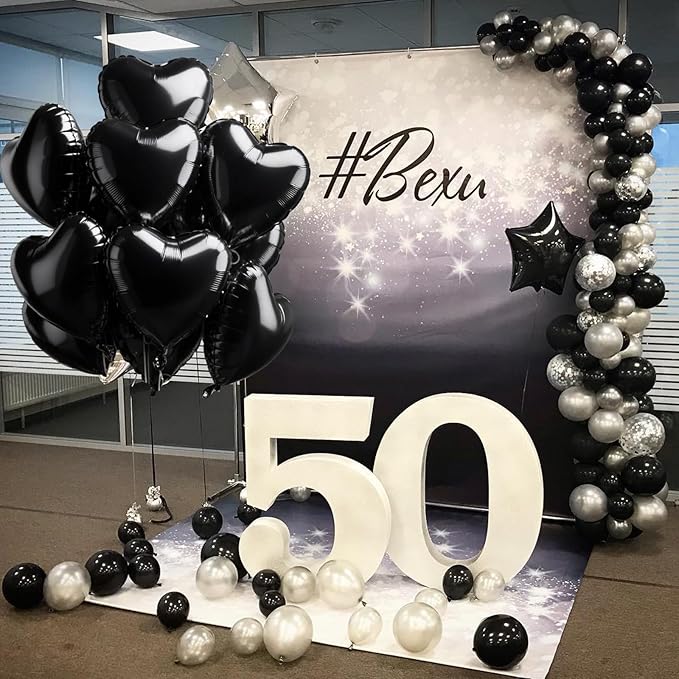 TONIFUL 15Pcs 18 Inch Black Heart Balloons Black Heart Shape Foil Mylar Balloons Decoration for Birthday Valentine's Day Wedding Bridal Shower Anniversary Engagement Party Supplies