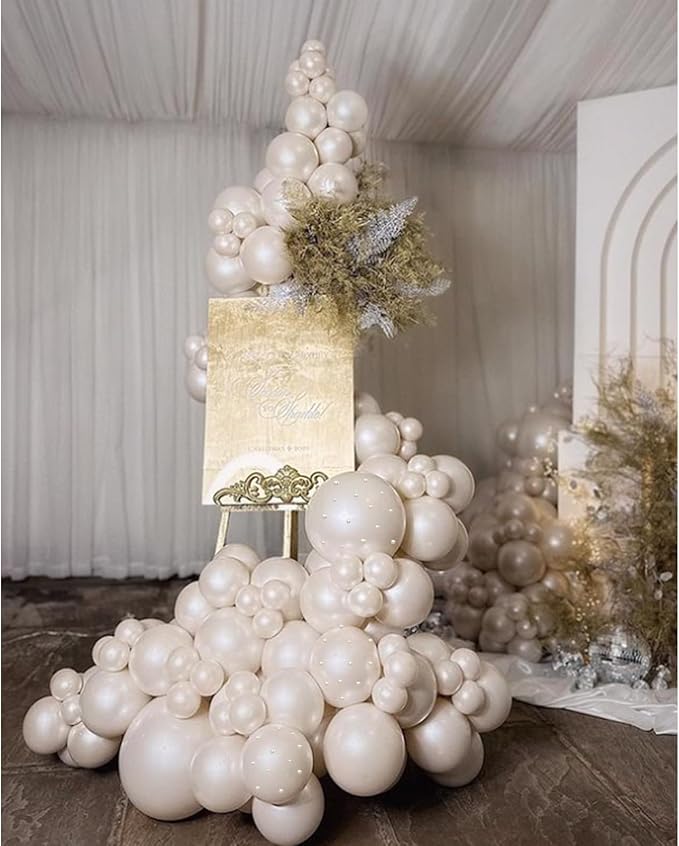 Pearl Balloon Arch Pearl White Sand Double Stuffed Balloons Arch With Pearl Stickers 5/10/12/18 Inch Bridal Shower Balloon Arch Pearl Ivory Balloon Garland For Wedding Birthday Baby Shower Decorations