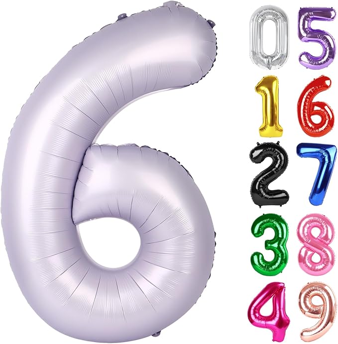 Lilac Number 6 Balloon 40 Inch, 6th Birthday Party Decorations for Children, Giant 6 Foil Balloon for Party Supplies