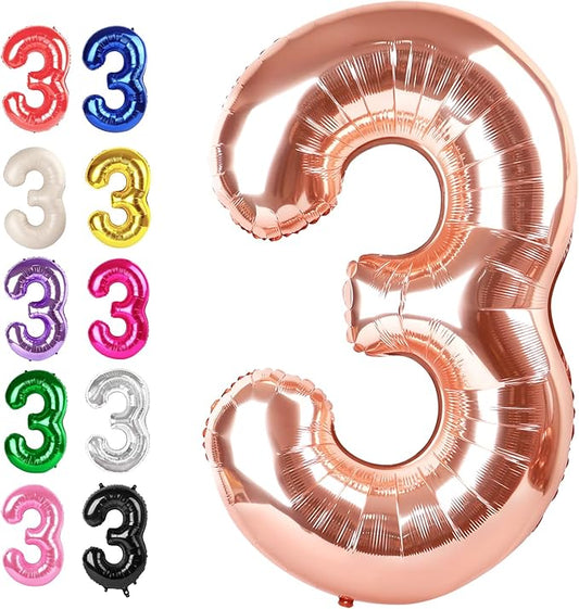 Large 40 Inch Rose Gold 3 Number Balloon, 3 13 23 30 33 36 38 Rose Gold Birthday Party Decorations, Numbers Three Foil Balloons for Anniversary Party Graduations Celebration Supplies
