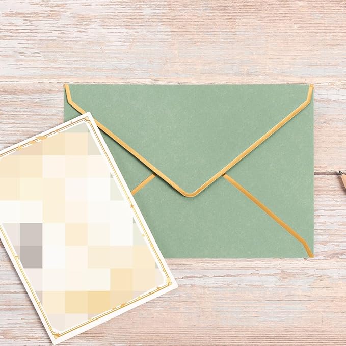 100 Pack A7 Envelopes 5 x 7 Card Envelopes V Flap with Gold Border for Office, Wedding Gift Cards, Invitations, Graduation, Baby Shower, Parties (Sage-Green, 5.32 x 7.28 Inches)