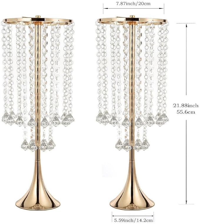 2Pcs 21.88" Centerpieces Tall Crystal Metal Vase Gold Flower Stand Vase for Table Wedding Centerpieces Decoration-Artificial Flower Vase for Dining