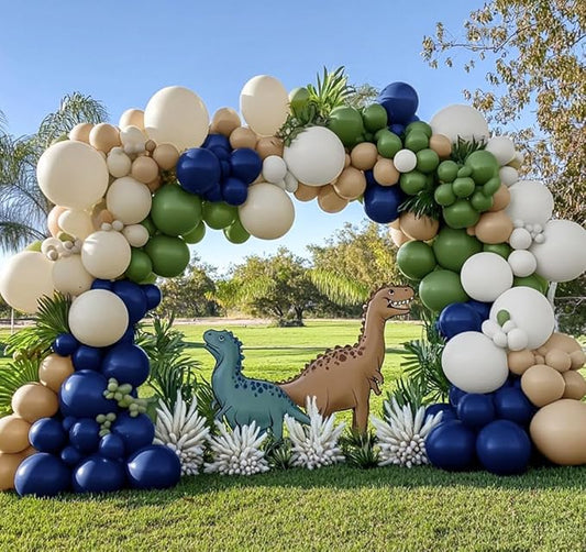Navy Blue Green Balloon Garland Double Stuffed Sage Green Nude White Balloon Blue Tan Avocado Latex Arch Kit for Birthday Dinosaur Jungle Safari Wild Baby Shower Graduation Decorations