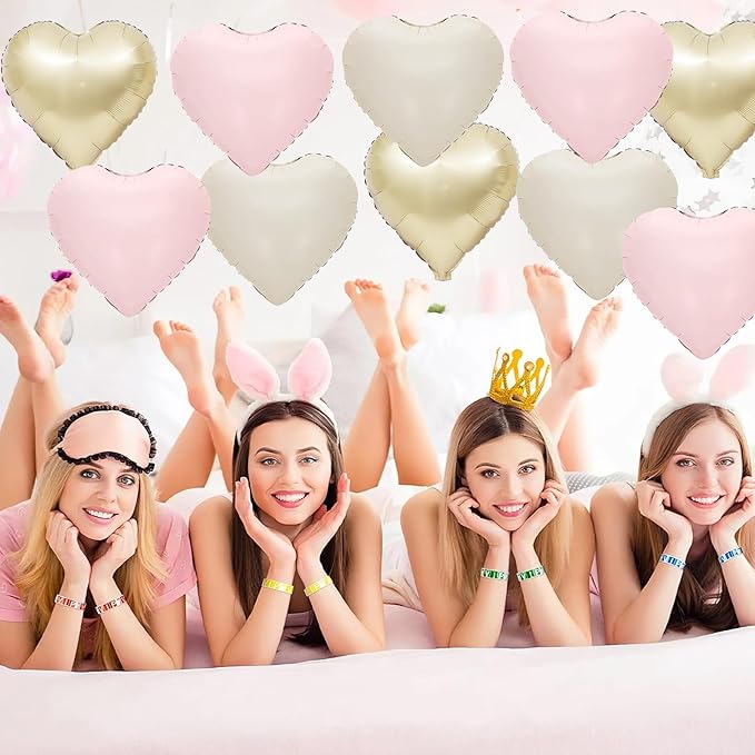 Pink White Gold Heart Balloons,12Pcs 18Inch Cream White Baby Pink Champagne Gold Heart Shaped Foil Helium Balloons for Baby Shower Birthday Anniversary Wedding Engagement Party Decorations