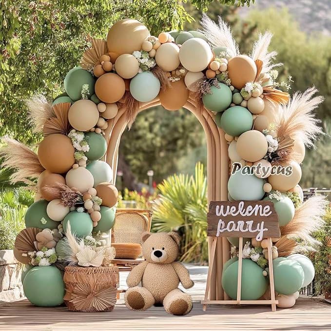Dusty Green Tan Balloon Arch Kit Double Stuffed, Light Sage Green White Sand Brown Apricot Pastel Neutral Balloon Garland for Boho Baby Shower Birthday Wedding Fall Christmas Party Decoration