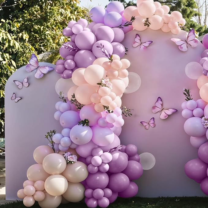 Purple and White Balloons, 12 Inch Pastel Purple Beige Cream White Clear Latex Balloon for Girls Birthday Bachelorette Party Bridal Baby Shower Party Decorations Supplies