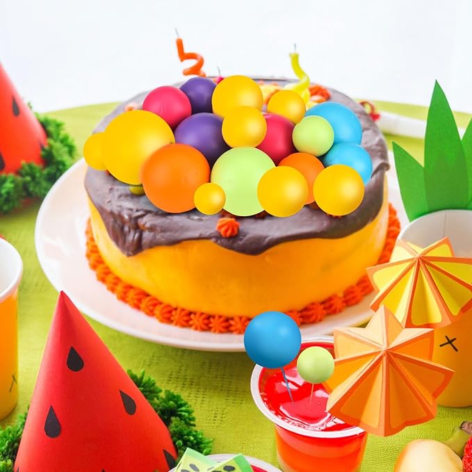 108 Pcs Balls Cake Topper DIY Cupcake Insert Foam Balloons for Cake Baking Wedding Anniversary Birthday Decoration(Sweet Colors,Multi Sizes)