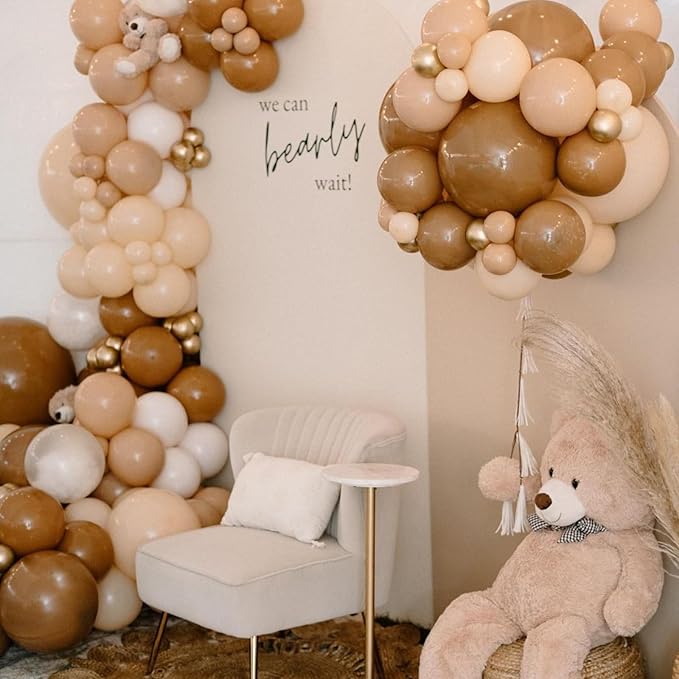 Brown and Gold Balloons, 60PCS 12 Inch Brown Sand White and Nude Balloon Set with Metallic Gold Confetti Balloons, Latex Helium Balloon for Birthday Wedding Graduation Anniversary Party Decorations