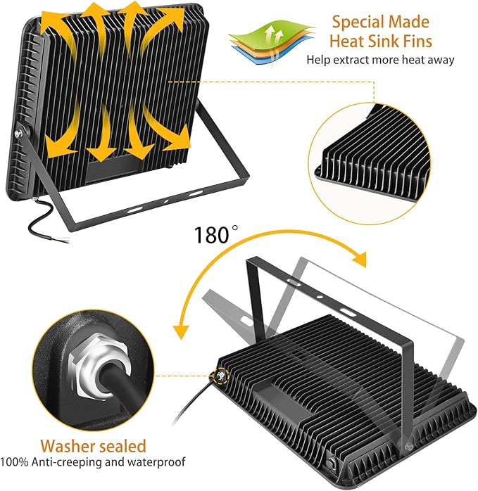 2pack 400W LED Flood Lights Outdoor, 5000K Daylight White 50000LM Super Bright LED Arena Lights 100-277V IP66 Waterproof Commercial Lighting for Sports, Fields, Stadiums
