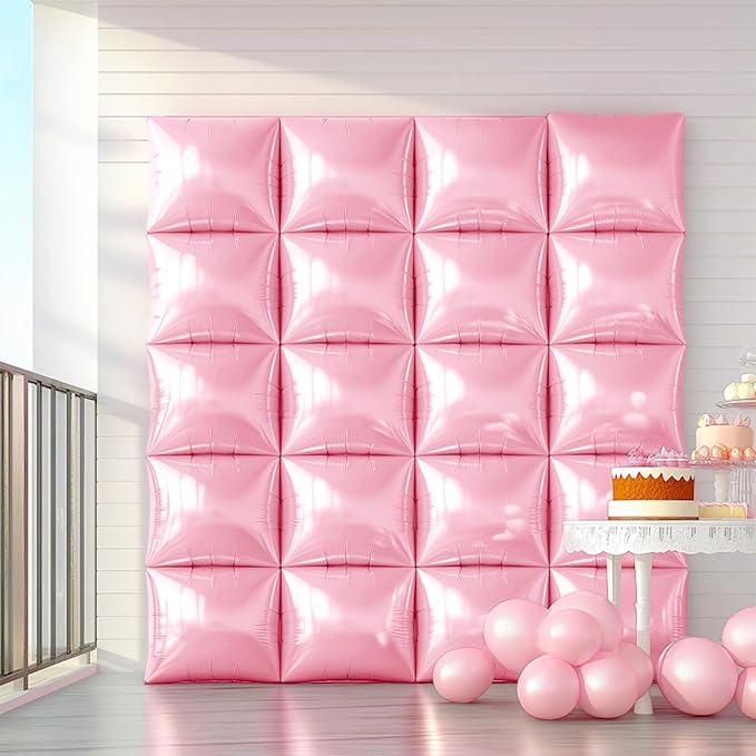 NISOCY 25PCS Pink Square Foil Balloons Wall Backdrop Double Sided Light Pink Balloon Tunnel Arch Kit for Birthday Baby Shower Gender Reveal Wedding Anniversary Valentines Easter Party Decorations