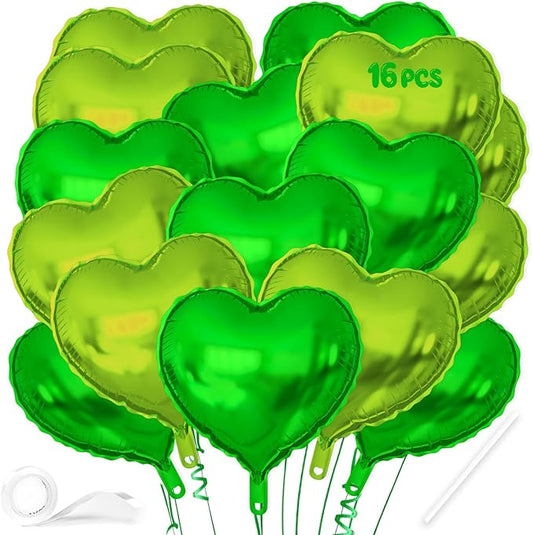 16 Pcs Heart Balloons, 18 Inch Lime Green Love Heart Shaped Foil Balloons for Wedding Anniversary Birthday Party Valentine Decorations Baby Shower Bridal Shower Engagement Decorations Supplies