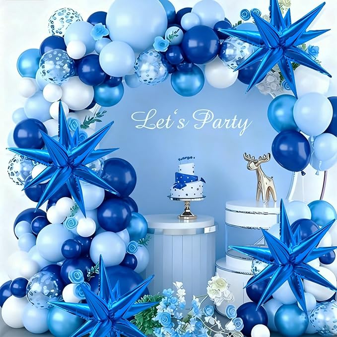 Blue Balloons Foil Star Ballons Explosion Mylar Baloons Large Spike Balloon Photo Backdrops Party Decoration for Birthday Gender Reveal Graduation Wedding Anniversary Bachelorette Halloween Christmas