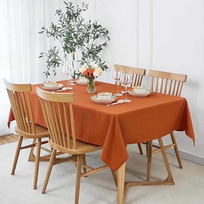 maxmill Weaved Texture Rectangle Tablecloth Water Resistant Wrinkle Free Spill-Proof, Soft Fall Table Cloth for Thanksgiving Parties Harvest Holiday Dinner, Halloween Decoration, 52 x 84 Inch Rust