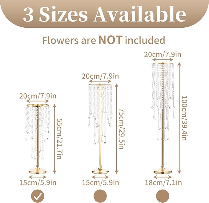 Sziqiqi Flower Centerpieces for Wedding Tables Metal - Tall Vases with Chandelier Crystal Beads for Head Table Gold Flower Stand for Wedding Reception Party Events Road Lead