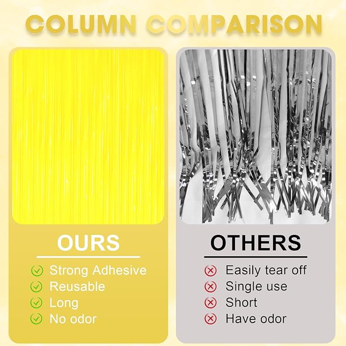 2 Pack Pastel Yellow Tinsel Foil Fringe Curtains, Yellow Party Decorations, Metallic Tinsel Party Streamers Backdrop for Birthday Baby Shower Graduation Gender Reveal Party Decorations