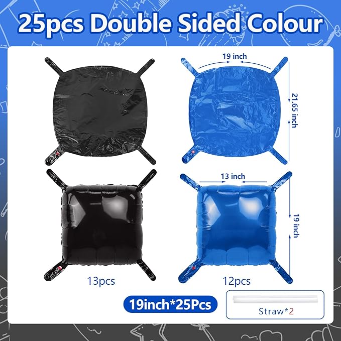 NISOCY 25PCS Black and Blue Square Foil Balloons Wall Backdrop Double Sided Black and Dark Blue Balloons Arch Kit for Birthday Graduation Retirement Anniversary Baby Shower Party Decorations
