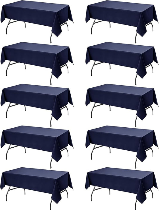 10-Pack Navy Blue Tablecloths for Rectangle Tables, 54 x 108 Inches, Stain-Resistant Polyester Fabric for 6 Foot Tables - Washable Table Covers for Weddings, Birthday Parties, Events