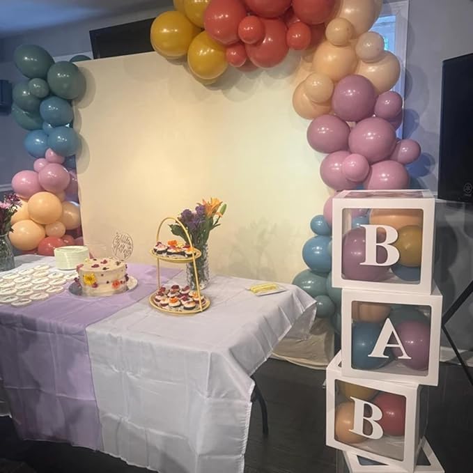 Boho Rainbow Balloons, 60Pcs Dusty Blue Blush Pink Balloons, 12 Inch Retro Mustard Yellow Slate Blue Balloon Assorted Colorful Balloon for Here Comes the Son Baby Shower Boho Safari Groovy Birthday