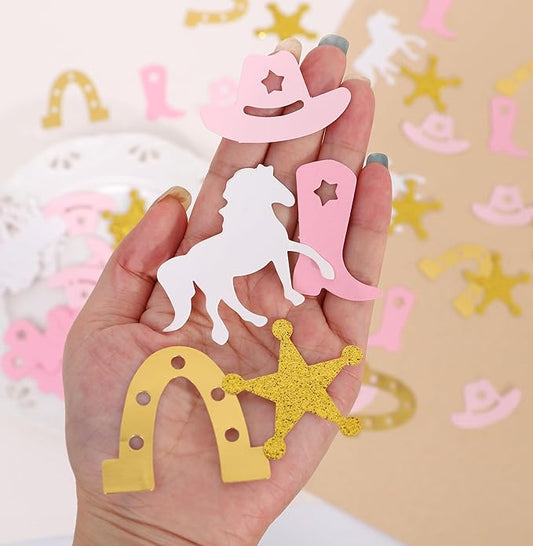 Western Cowgirl Confetti – 200 pcs Cowgirl First Rodeo Confetti, Pink Western Table Decorations, Rustic Rodeo Party Supplies for Girls Birthday, Baby Shower, Wild West Theme