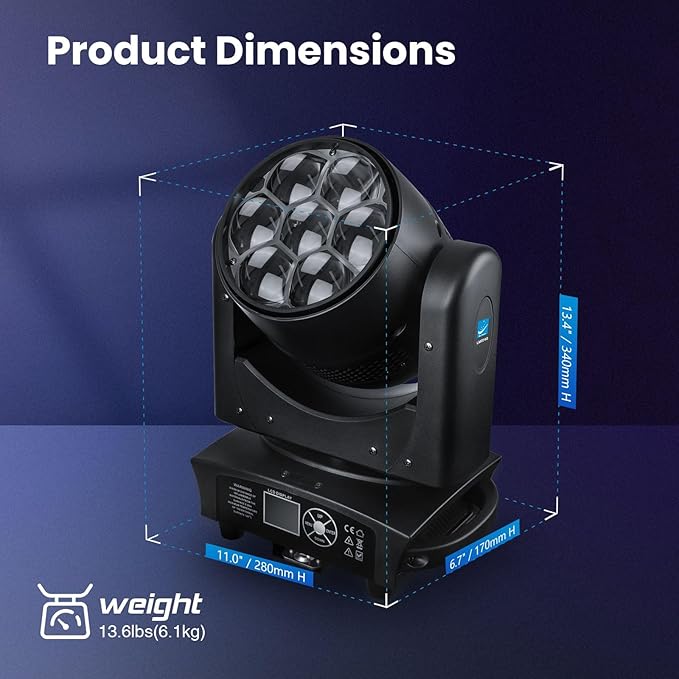 Big Dipper 7x40W LED Moving Head Light, 4-in-1 Bee Eye RGBW DJ Light for Party, Stage Lighting with Sound Activated/Auto/DMX512 Control, Stage Spotlight Uplight for Events Church Wedding Disco