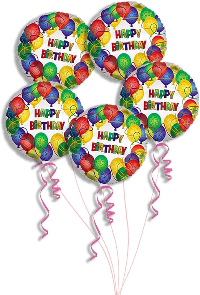 PMU Happy Birthday Patterned 18 Inch Mylar-Foil Balloon Pkg/5