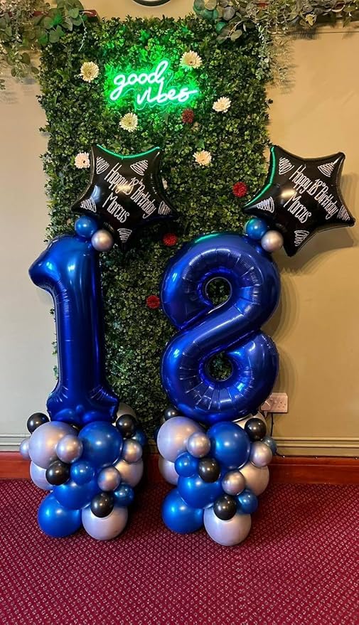 Night Blue Number 8 Balloon 40 Inch, 8th Birthday Party Decorations for Children, Giant 8 Foil Balloon for Party Supplies