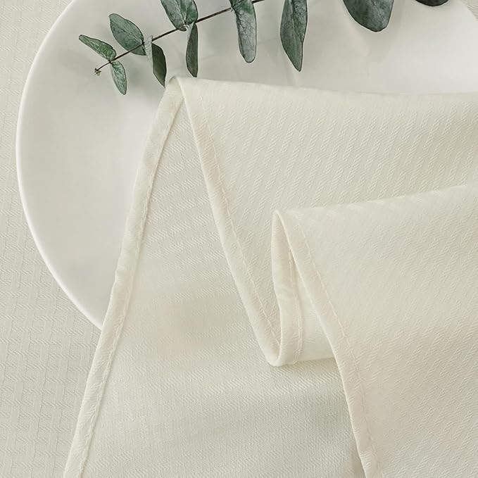 maxmill Round Weaved Texture Design Tablecloth Spill-Proof Wrinkle Free Soft Washable Table Cloth for Circular Table Cover, for Dining Room Buffet Banquet Parties Holiday Dinner, 70 Inch Ivory