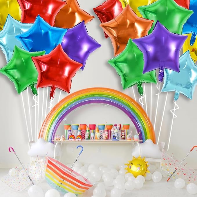 TONIFUL 30Pcs 18 Inch Large Rainbow Star Shape Foil Balloons Big Rainbow Stars Helium Mylar Ballons for Birthday Wedding Baby Shower Anniversary Engagement Party Decorations Supplies