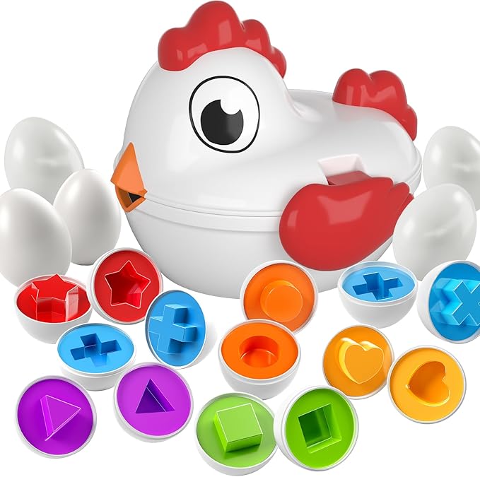 TEMI Toddler Chicken Easter Eggs - Color Matched Game Shape Sorter with 6 Toy Eggs for Kids 3-5, Fine Motor Skills Sensory Toys, Educational Gifts for 3-6 Girls Boys Baby
