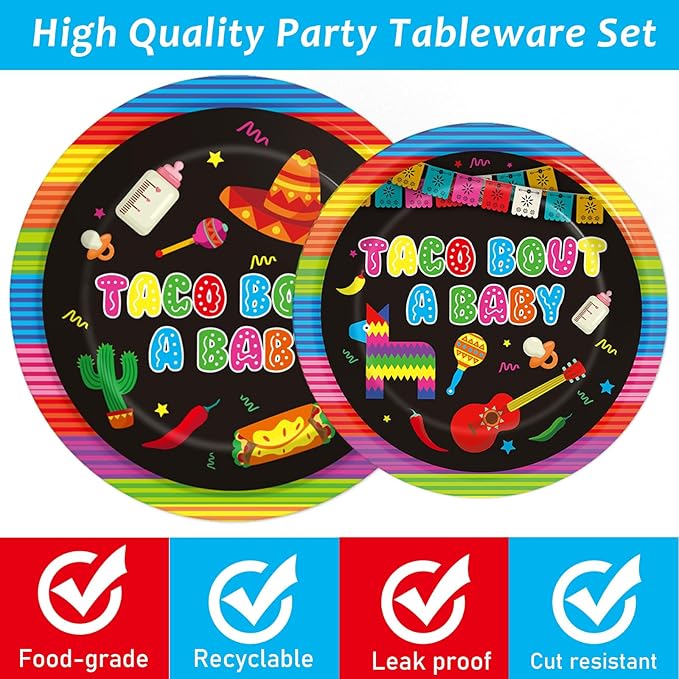 96 Pieces Taco Bout A Baby Party Plates Mexico Fiesta Theme Party Decorations Taco Llama Cactus Avocado Paper Plates and Napkins Mexican Disposable Dessert Tableware Set Mexico Supplies 24 Guests