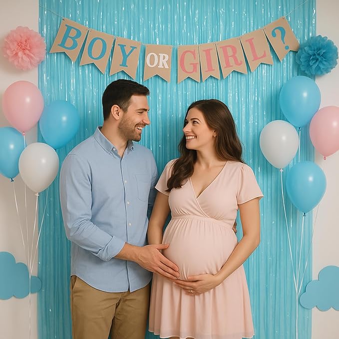 2 Pack Pastel Blue Tinsel Foil Fringe Curtains, Blue Party Decorations, Metallic Tinsel Party Streamers Backdrop for Birthday Baby Shower Gender Reveal Wedding Party Decorations