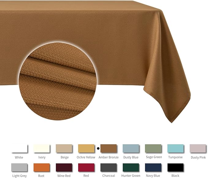 maxmill Square Harvest Tablecloth Water Resistance Antiwrinkle Spill Proof Textured Table Cloth Decorative Fabric Table Cover for Fall Harvest Thanksgiving Parties Dinner, 70 x 70 Inch, Amber Bronze