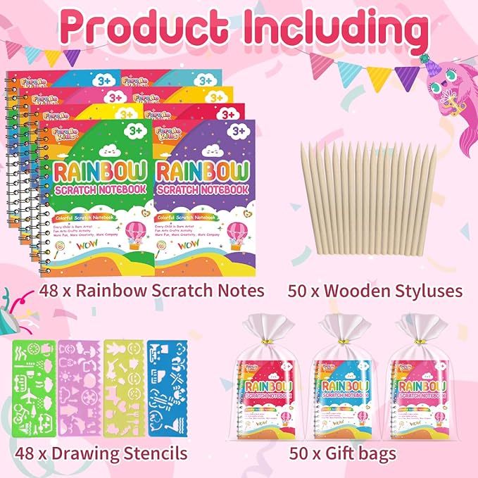 Party Favors for Kids: 48 Pack Rainbow Scratch Art Notebook Back to School Students Classroom Gifts Bulk for Girls Boys Goodie Bags Stuffers, Return Gifts for Birthday Party Favors Bulk