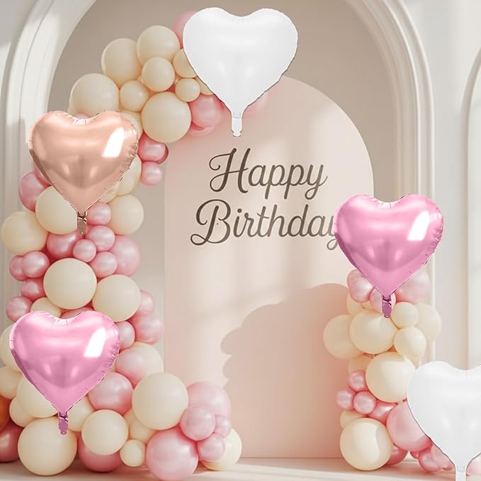 Rose Gold Heart Balloons, 10 Pcs Light Pink Heart Shaped Balloon, 18 Inch Rose Gold and White Foil Balloons Helium for Girls Women Brithday Bridal Baby Shower Wedding Valentines Party Decorations