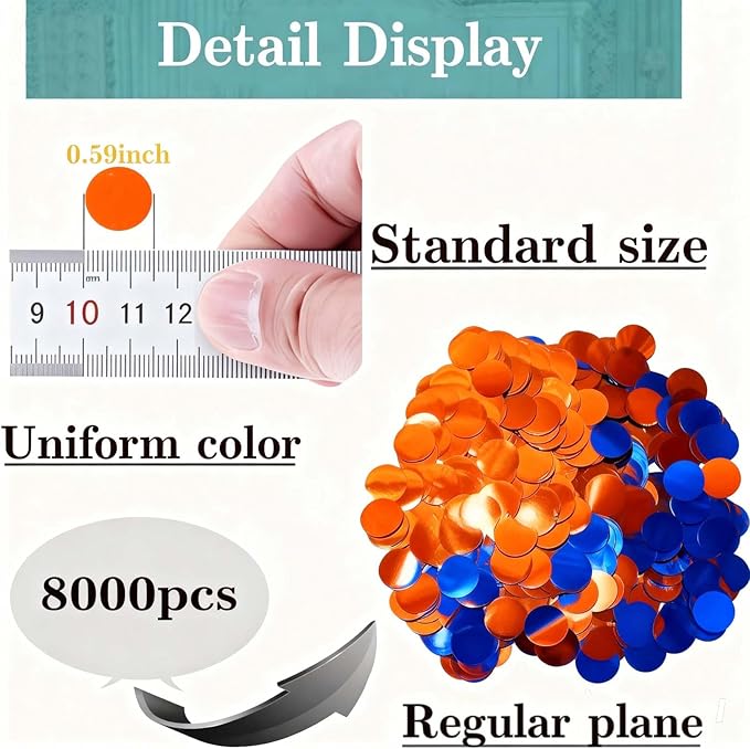 Orange and Blue Circular Foil Confetti Decorations: Party Table Metallic Confetti for Balloon Filling, Wedding, Graduation Party Decorations, 100g per Pack