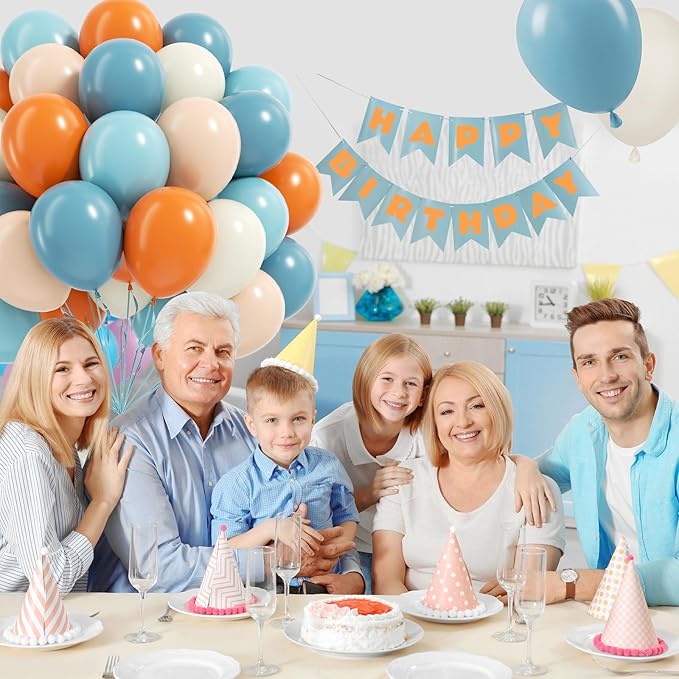 60pcs 12inch Blue and Orange Balloons, Dusty Blue Orange Sand White Nude Balloons with Ribbon for Baby Shower Birthday Party Decorations