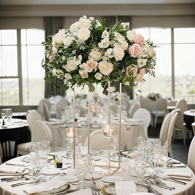 31.5Inch Gold Flower Stand Centerpieces for Wedding,Metal Column Geometric Flower Stand Tall Floor Vase for Table Decorations Event Home Party( 5pcs)