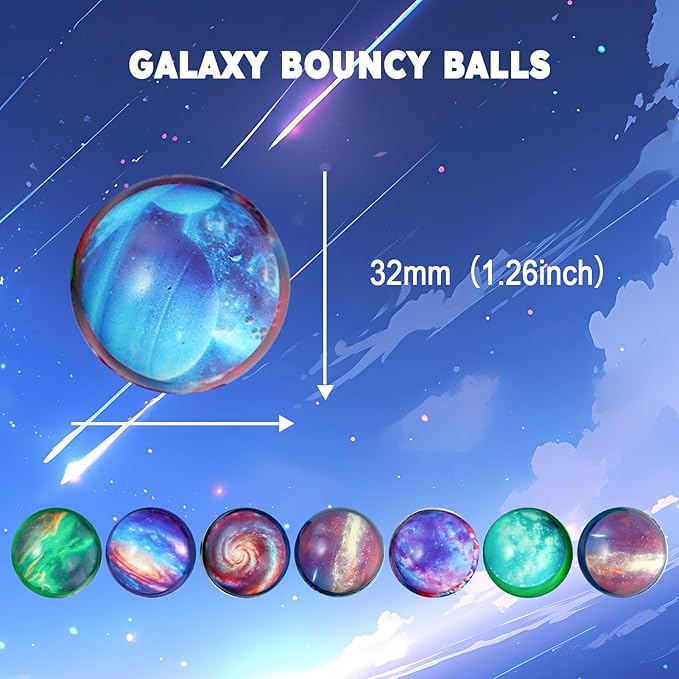 Ayfjovs 24 Pack Galaxy Bouncy Balls -32mm Rubber Balls Bulk Toys with Vibrant Aurora Colors and Great Elasticity - Perfect for Party Favors, Easter Basket Stuffers Classroom Prizes, and Pet Play