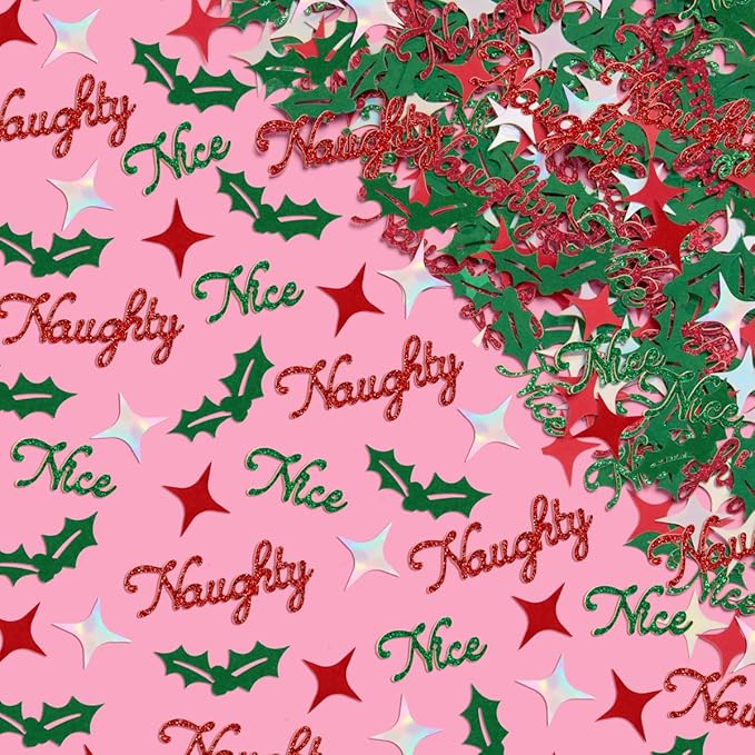xo, Fetti Naughty + Nice Confetti | Red + Green Glitter - 200 pcs | Winter Decorations, Christmas Table Decor, Holiday Party Supplies, Xmas Tablescape