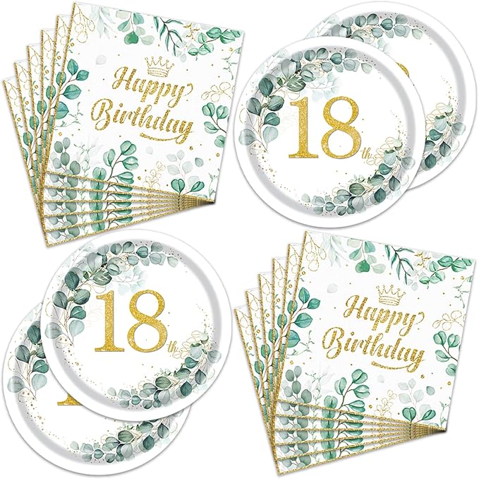 40PCS 18th Birthday Decorations for girls boys Sage Green Birthday Decorations Include Plates Napkins For 20 Sage Green Party Decorations