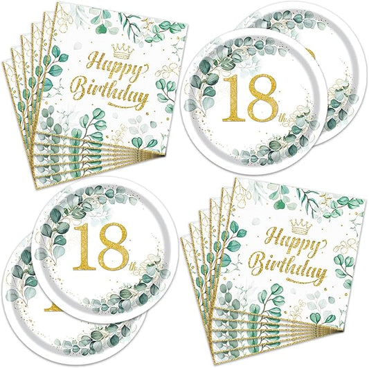 40PCS 18th Birthday Decorations for girls boys Sage Green Birthday Decorations Include Plates Napkins For 20 Sage Green Party Decorations