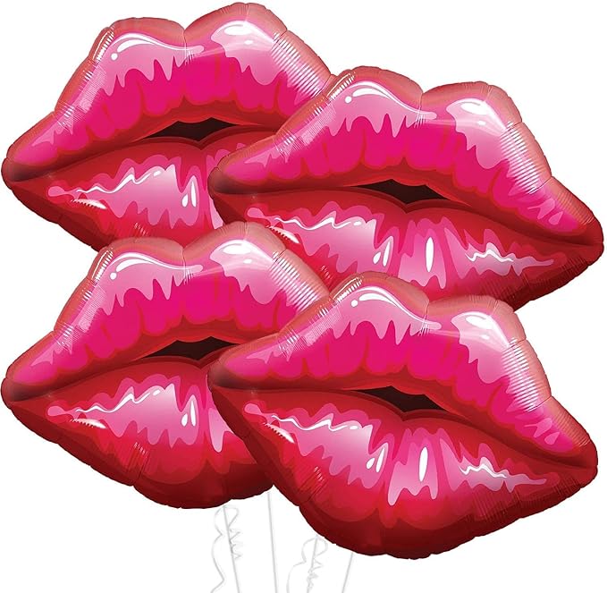 KatchOn, Huge Red Lip Foil Balloon - 30 Inch, Pack of 4 | Cute Kiss Balloons for Lips Balloon Decorations | Valentines Balloons | Galentines Day and Proposal Decorations