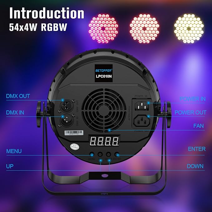 Betopper 54 * 4W High CRI Par Light, CRI/RA>90 RGBW 4 in 1 Ultra-Bright LED Stage Light,Up to 5500 Lm Party Lighting, Party Disco DJ Lights for Photography Video Wedding Show, 1 Pack