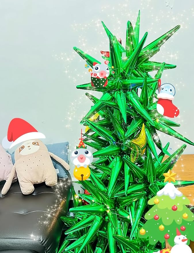 Green Star Balloons - 8 Pcs Green Foil Balloons Magic One-Piece 14-Pointed Mylar Spike Balloon 4D Explosion Star Balloon for Christmas Birthday Wedding Safari Jungle Party Decorations