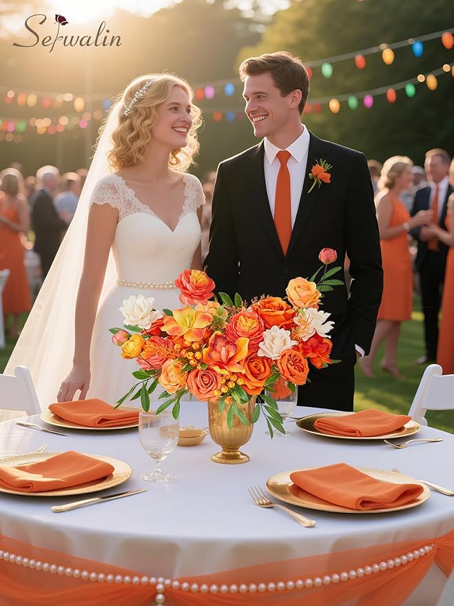 Serwalin Artificial Fall Flowers, Silk Fake Flowers Orange Cake Flowers for DIY Wedding Bridal Bouquet Table Centerpieces Floral Arrangement Fall Home Decor