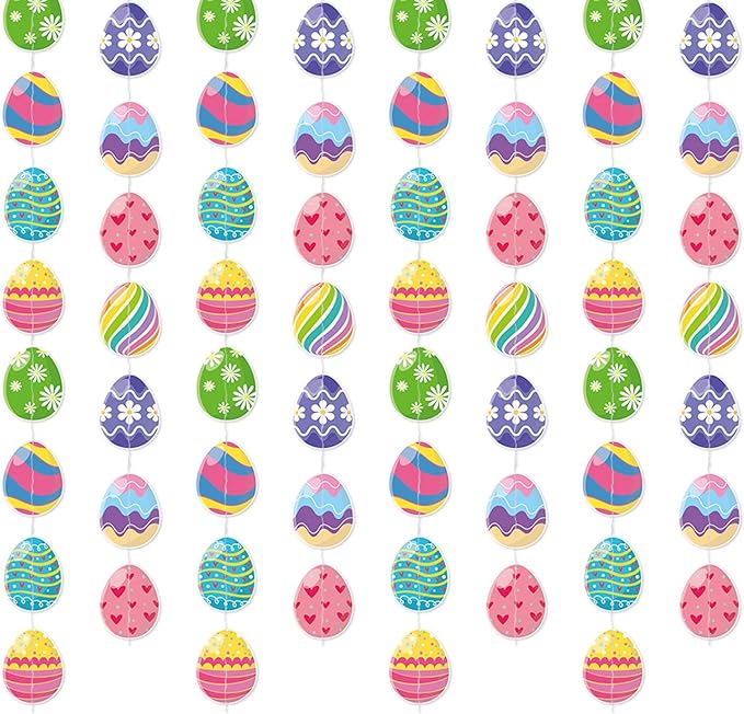 Easter Egg Party Decoration Garland - 8pcs Pastel Rainbow Spring Hanging Paper Streamers, Kids Birthday Favors Gifts Classroom Supplies Banner,Indoor Outdoor Decor Lasting Surprise