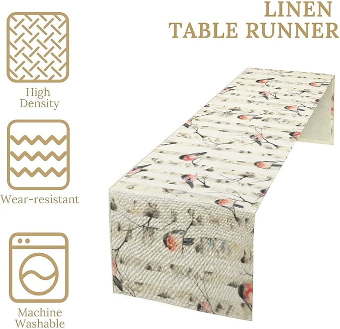 Birds Spring Table Runner, Colorful Birds Branches Seasonal Kitchen Dining Table Decoration for Home Party Decor 13x60 in
