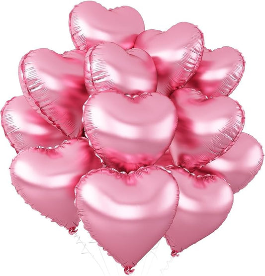 Pink Heart Balloons,12Pcs Light Pink Heart Shaped Foil Balloons,18Inch Pearl Pink Helium Polyester Film Balloon for Birthday Baby Shower Anniversary Wedding Party Decorations